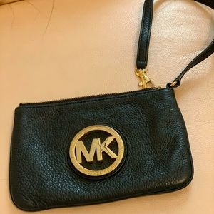 Michael Kors black leather wristlet bag